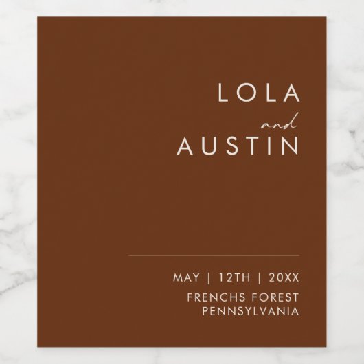 einfache Wüste | Dark Cinnamon Wedding Wine Label Weinetikett (Einzelnes Label)