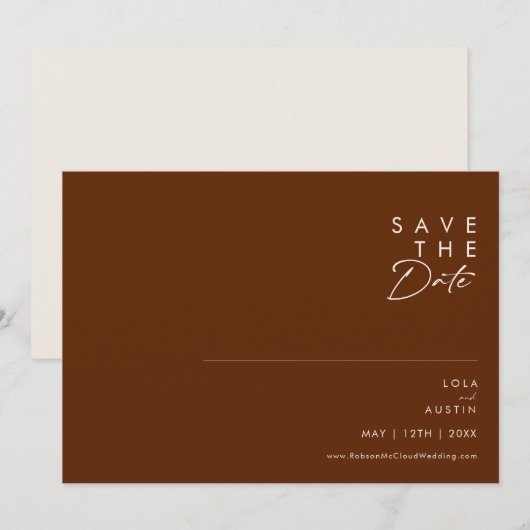 Einfache Wüste | Dunkle Zimt-Horizontale Save The Date (Vorne/Hinten)