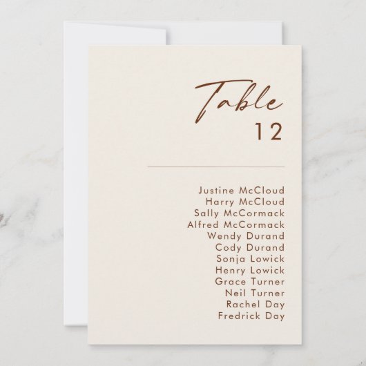 einfache Wüste | Natural White Tischnummer Chart (Rückseite)