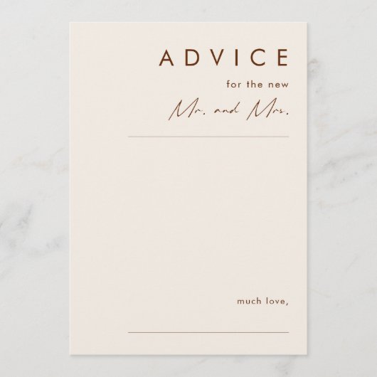 einfache Wüste | Natural White Wedding Advice Card Hinweiskarte (Vorderseite)