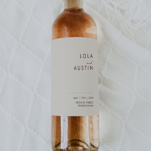 einfache Wüste | Natural White Wedding Wine Label Weinetikett