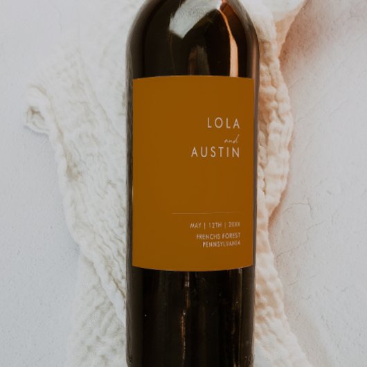 einfache Wüste | Orange Wedding Wine Label Weinetikett