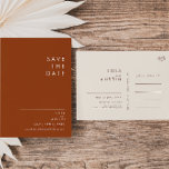 einfache Wüste | Terracotta Save the Date Postkart Einladungspostkarte<br><div class="desc">Diese einfache Wüste | Terracotta Save the Date Einladung Postcard ist genau das, was Sie suchen, um Ihre moderne rustikale Hochzeit zu vollenden. Ideal für einen Vintag minimalistischen Western oder einen Retro-Fall-Böhmen-Gefühl. Die minimale natürliche weiße Schrift Pop mit diesem farbenfrohen Herbsthintergrund. Sie können wählen, wie es behalten wird, oder es...</div>