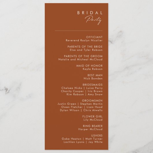 einfache Wüste | Terracotta Wedding Program Programm (Rückseite)