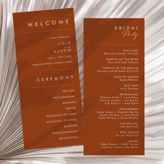 einfache Wüste | Terracotta Wedding Program Programm
