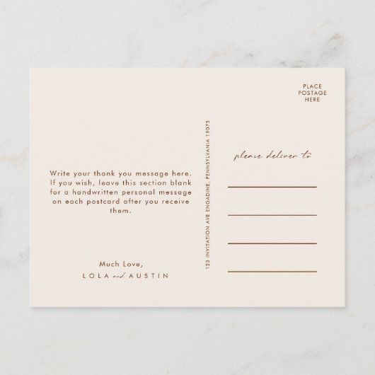 einfache Wüste | Terracotta Wedding Vielen Dank Postkarte (Rückseite)