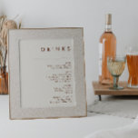 einfache Wüste | Zeichen des "Natural White Drinks Poster<br><div class="desc">Diese einfache Wüste | Natürliches White Drinks Menü-Schild ist genau das, was Sie suchen, um Ihre moderne rustikale boho Hochzeit zu vervollständigen. Ideal für einen Vintag minimalistischen Western oder einen Retro-Fall-Böhmen-Gefühl. Das minimale dunkle Zimt-Skript ist ein wahrer Pop mit diesem Herbsthintergrund. Sie können wählen, wie es behalten wird, oder es...</div>