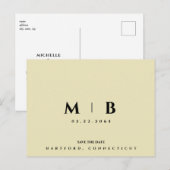 Einfache Yellow Monogram Wedding Save the Date Postkarte (Vorne/Hinten)