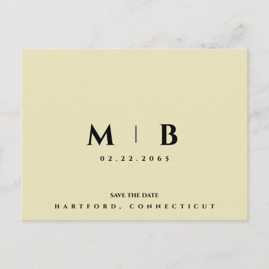 Einfache Yellow Monogram Wedding Save the Date Postkarte (Vorderseite)