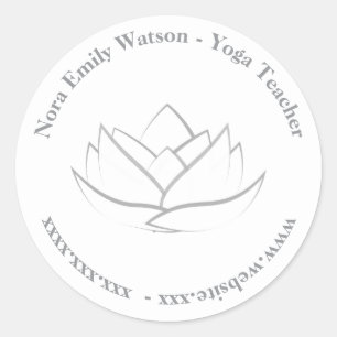 Einfache Yoglehrervorlage Gray Lotus Blume Runder Aufkleber