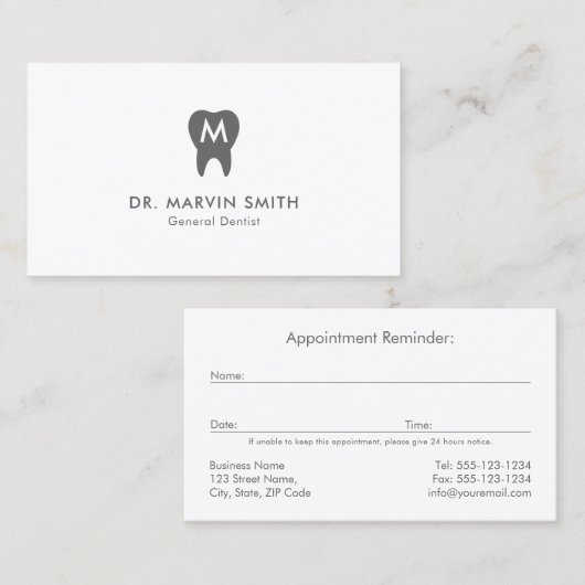 Einfache Zahnarztmonogramm Zahnzahnarztzahnarzt Terminkarte (Vorne/Hinten)