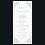 Einfache, zarte, florallose Grünen Hochzeit Menükarte<br><div class="desc">Elegantes Hochzeitsmenü mit minimalistischem Design und einer zarten Blumengrenze,  die sich perfekt für feierliche Hochzeiten eignet. Die klassische Typografie und der anpassbare Text machen ihn zu einer zeitlosen Wahl für Paare,  die eine raffinierte,  personalisierte Hochzeitsarbeit suchen. Für die Anpassung oder weitere Produkte mit diesem Design,  bitte kontaktieren Sie mich.</div>