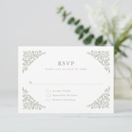 Einfache, zarte, florallose Grünen Hochzeit RSVP Karte (Stehend Vorderseite)