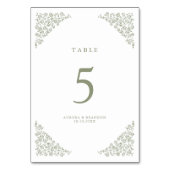Einfache, zarte, florallose Grünen Hochzeit Tischnummer (Rückseite)