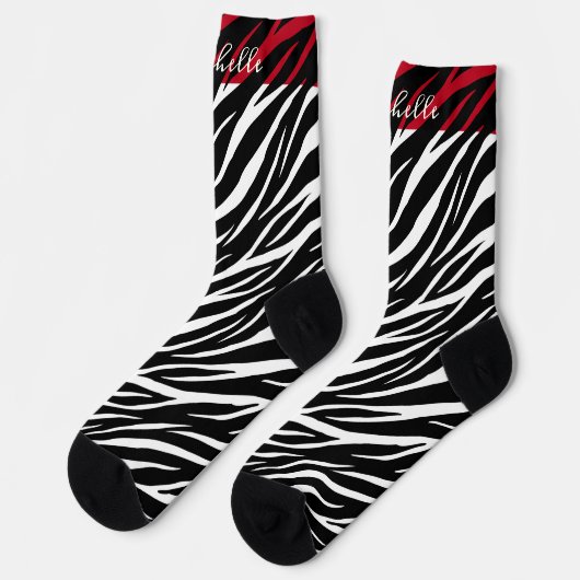Einfache Zebra Print Schwarz-weiß Niedlich Moderne Socken (Linkes Detail)