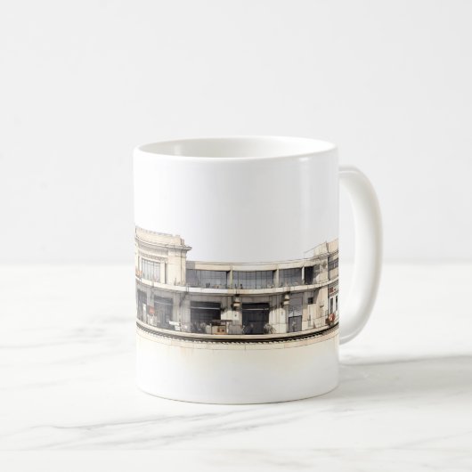 Einfache Zeichn eines Retro-Bahnhofs Kaffeetasse (VorderseiteRechts)
