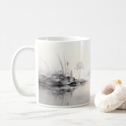 Einfache Zeichnung der Lotus-Blume Kaffeetasse (Mit Donut)