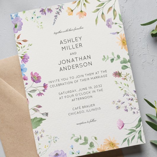 Einfache, zeitlose Alabaster-Hochzeit in der Wildb Einladung