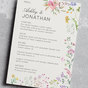 Einfache, zeitlose Alabaster-Hochzeit in der Wildb Menükarte