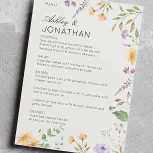 Einfache, zeitlose Alabaster-Hochzeit in der Wildb Menükarte