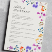 Einfache, zeitlose Alabaster-Hochzeit in der Wildb Menükarte