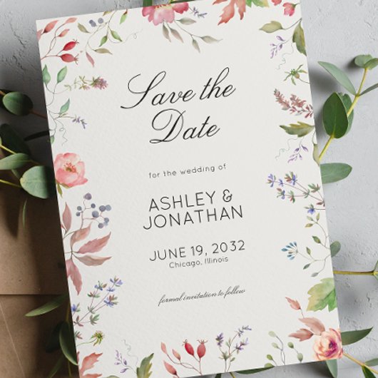 Einfache, zeitlose Alabaster-Hochzeit in der Wildb Save The Date