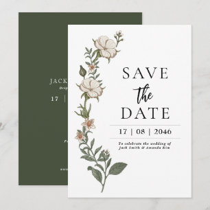 Einfache zeitlose Blume Hochzeit speichern Sie die Einladung