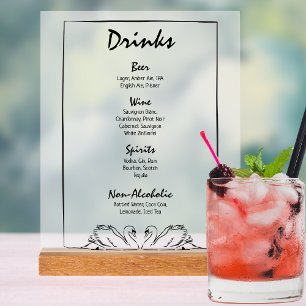 Einfache zeitlose Chic Swan Bar Drinks Menü Hochze Acrylschild
