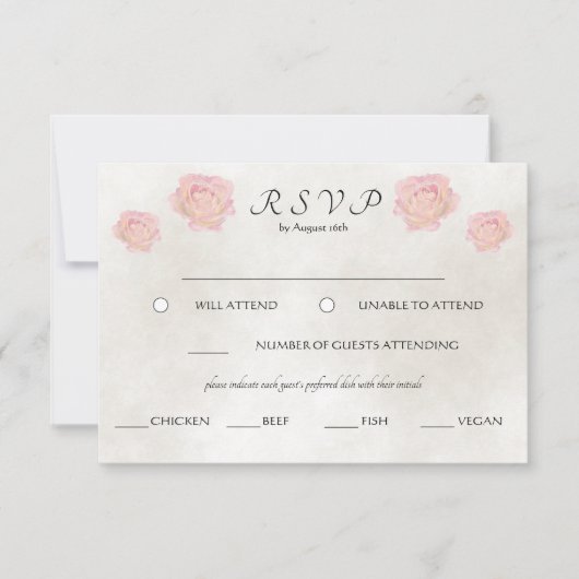 Einfache zeitlose Elegance Rose Hochzeit RSVP Karte (Vorderseite)