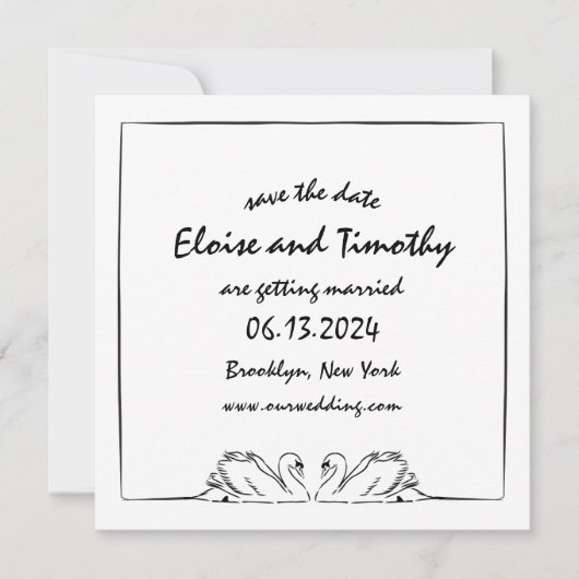 Einfache zeitlose, handgeschriebene Eleganza Swan  Save The Date (Vorderseite)