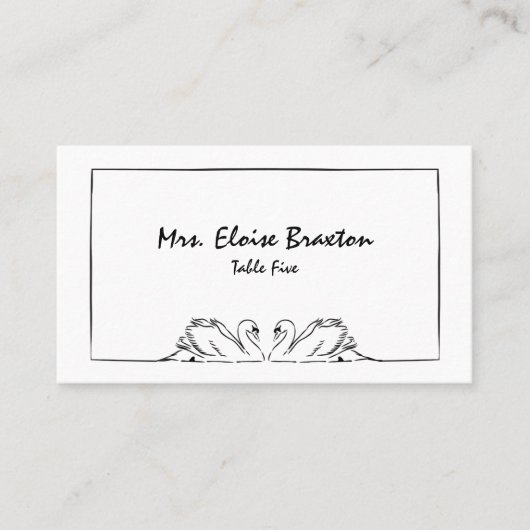 Einfache zeitlose handgeschriebene Swan-Elegant Platzkarte (Vorderseite)