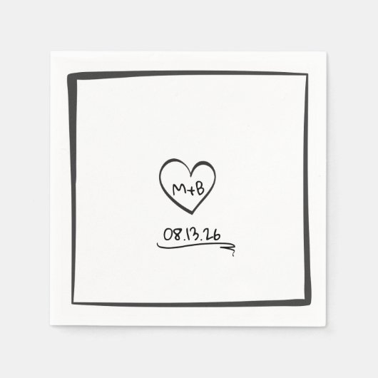 Einfache Zeitlose Handgezeichnete Initialen Sketch Serviette (Vorderseite)