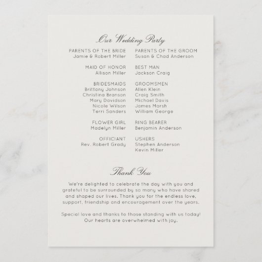 Einfache zeitlose Wildblume Alabaster White Weddin Programm (Rückseite)