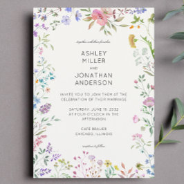 Einfache, zeitlose Wildblume Elfenbeinweiße Hochze Einladung