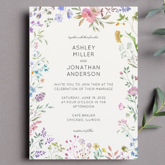 Einfache, zeitlose Wildblume Elfenbeinweiße Hochze Einladung