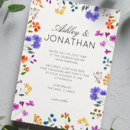 Einfache, zeitlose Wildblume Elfenbeinweiße Hochze Einladung