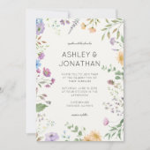 Einfache, zeitlose Wildblume Elfenbeinweiße Hochze Einladung (Vorderseite)