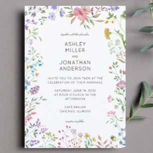 Einfache, zeitlose Wildblume Hochzeit Einladung