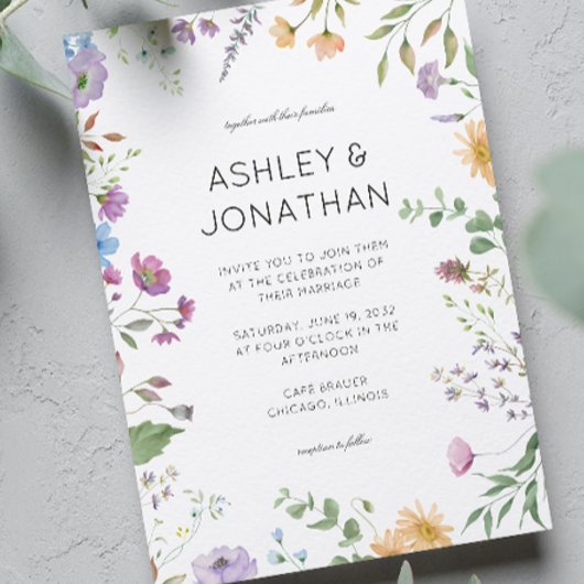 Einfache, zeitlose Wildblume Hochzeit Einladung