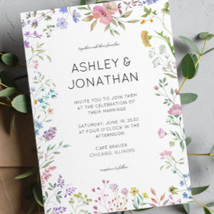 Einfache, zeitlose Wildblume Hochzeit Einladung