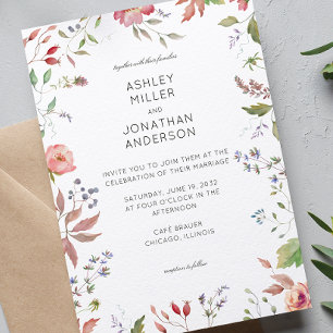 Einfache, zeitlose Wildblume Hochzeit Einladung