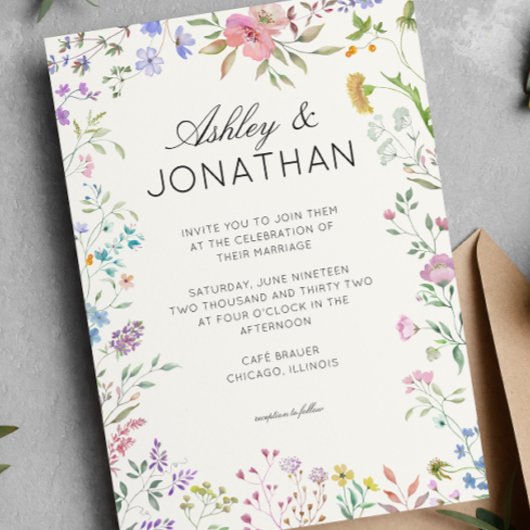 Einfache, zeitlose Wildblume Hochzeit Einladung