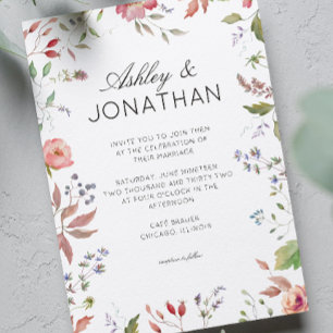 Einfache, zeitlose Wildblume Hochzeit Einladung