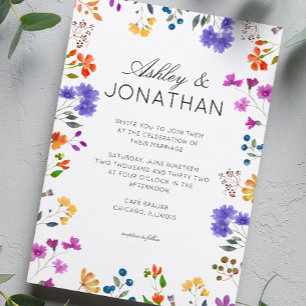 Einfache, zeitlose Wildblume Hochzeit Einladung
