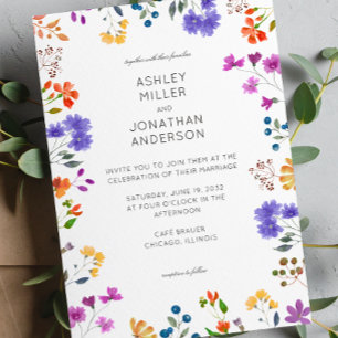 Einfache, zeitlose Wildblume Hochzeit Einladung