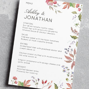Einfache, zeitlose Wildblume Hochzeit Menükarte
