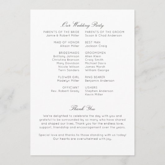 Einfache, zeitlose Wildblume Hochzeit Programm (Rückseite)