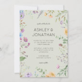 Einfache, zeitlose Wildblume Sage Green Wedding Einladung (Vorderseite)