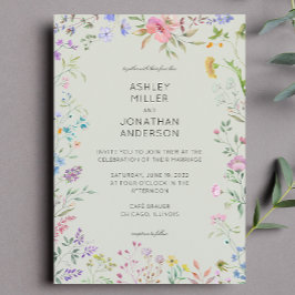 Einfache, zeitlose Wildblume Sage Green Wedding Einladung