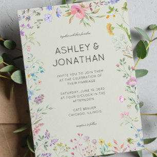 Einfache, zeitlose Wildblume Sage Green Wedding Einladung
